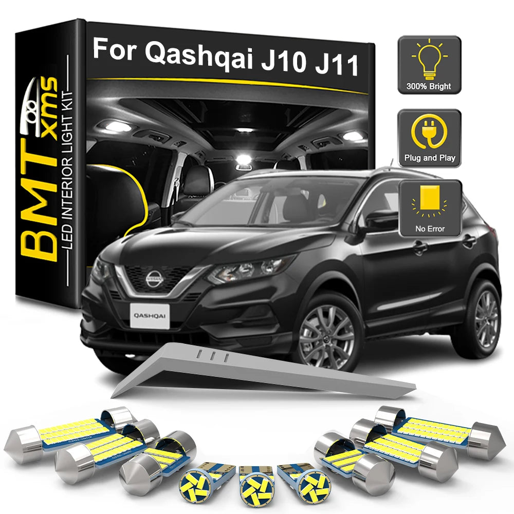 15-Piece LED Interior Light Kit for Nissan Qashqai J10 J11 2007-2018 - Canbus Dome Map Door Trunk Bulbs | AUTOKITSHOP