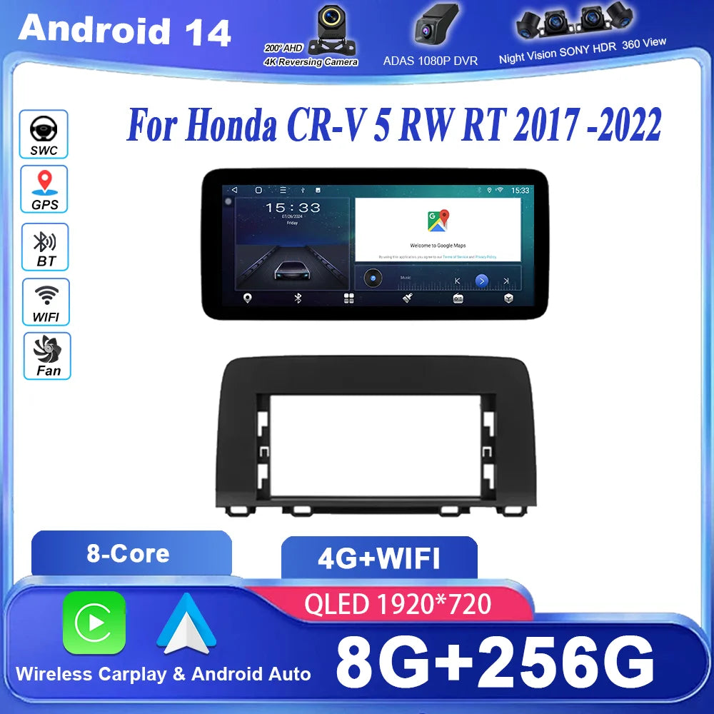 Android Stereo Radio For Honda CR-V 5 RW RT 2017 -2022 Auto High-Performance CPU Wireless