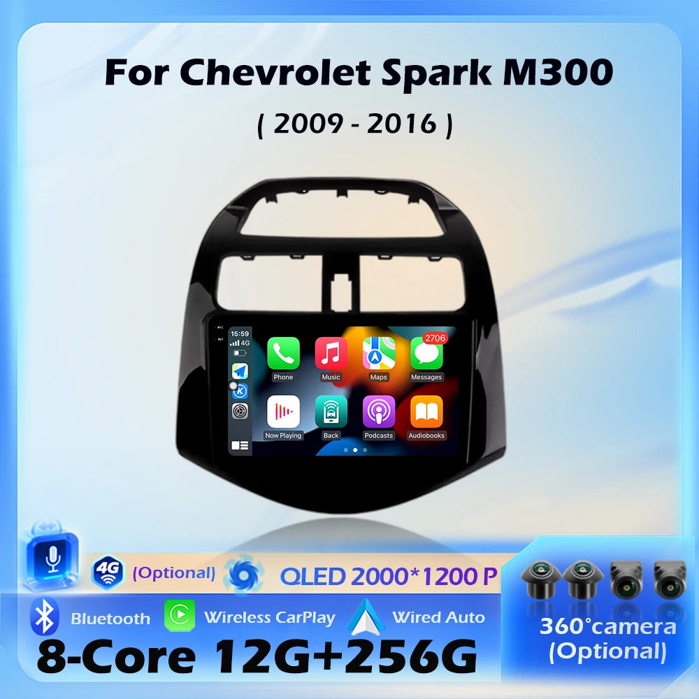 Wireless CarPlay For Chevrolet Spark M300 2009-2016 Android 16 Car Radio Multimedia Video