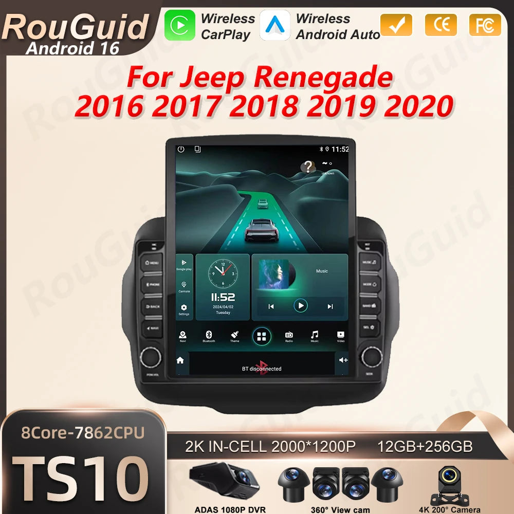 Android 16 Auto For Jeep Renegade 2016 2017 2018 2019 2020 Car Radio Carplay 5G BT Multime | AUTOKITSHOP