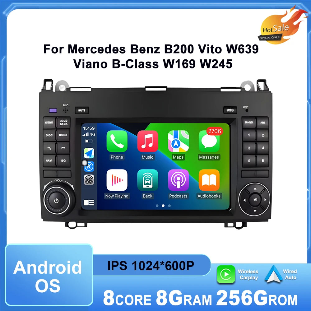Carplay Android Auto for Mercedes Benz B200 Vito W639 Viano B-Class W169 W245 Car Radio Mu