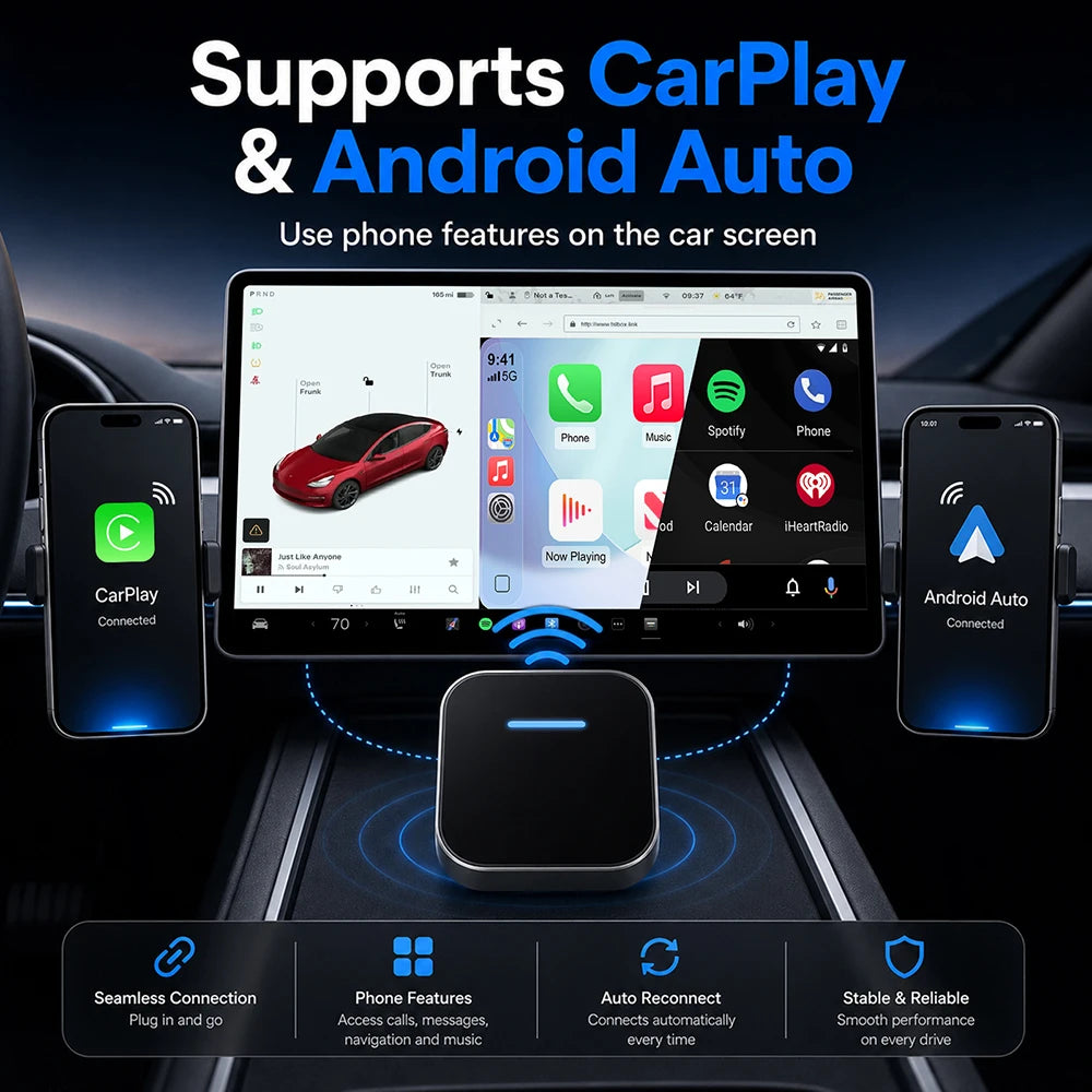 3 IN1 Wireless CarPlay Android Auto Suitable for Tesla All Model Model 3 Model Y Model S M