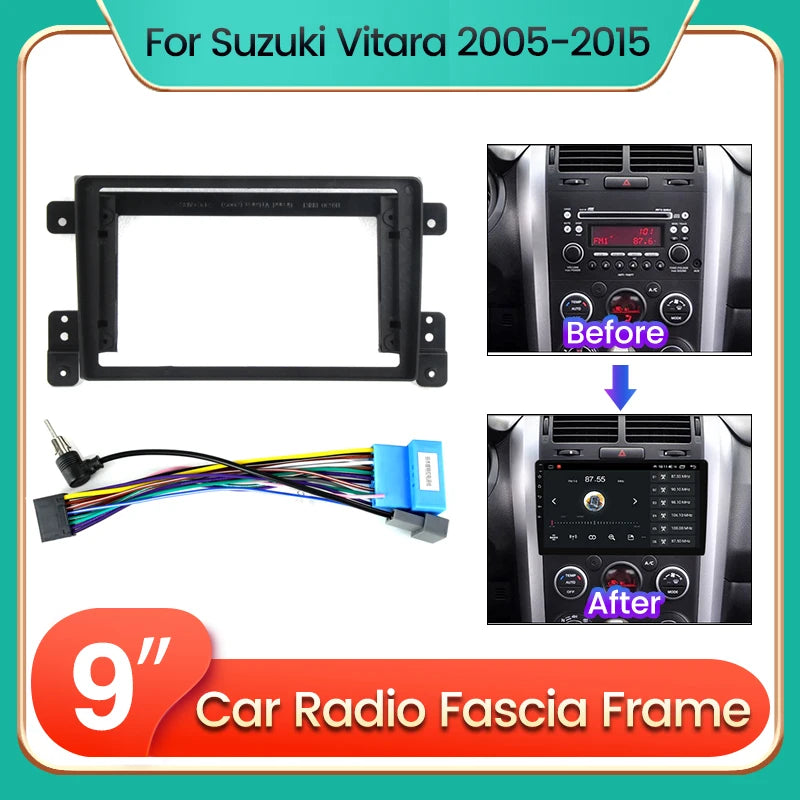 2 DIN Car Radio Fascia Adapter for Suzuki Grand Vitara 2005 - 2015 Panel 9inch Dash Mounti | AUTOKITSHOP