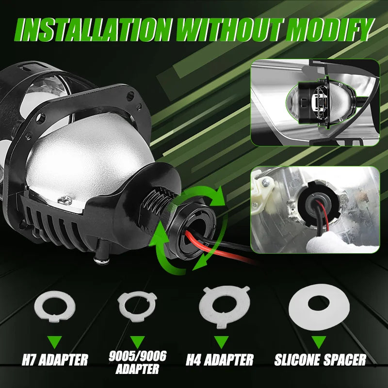 2.5 Inch LED Halo Angel Eyes Projector Lens High Low Beam Bi LED Lights for H4 H7 9005 HB3