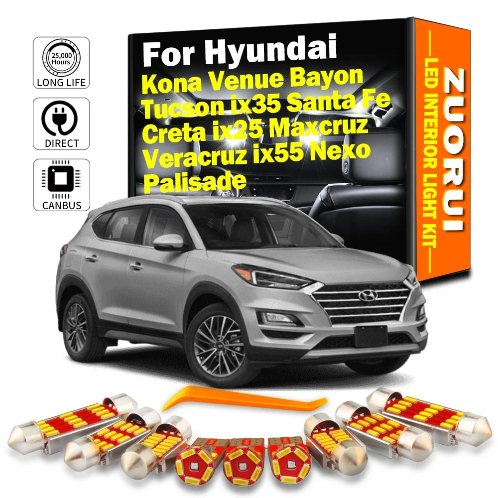 LED Interior Light Kit for Hyundai Kona Venue Tucson Bayon ix35 Santa Fe Veracruz ix55 Creta ix25 Maxcruz Nexo Palisa...