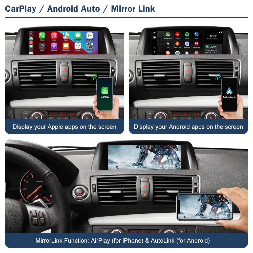 Road Top Wireless CarPlay Android Auto for BMW 1 Series E81 E82 E87 E88 2008-2012, with Mi | AUTOKITSHOP