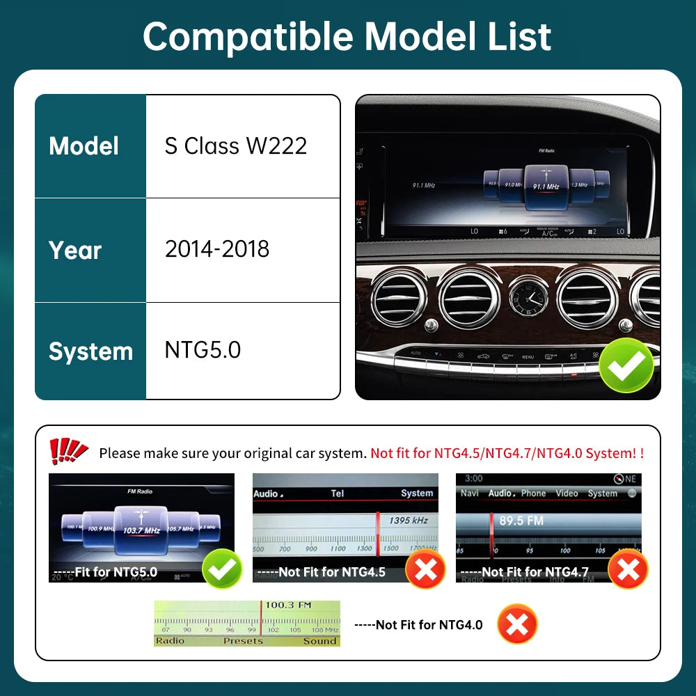 RoadTop Wireless CarPlay for Mercedes Benz GLC C W205 S Class W222 2014-2018 with Android