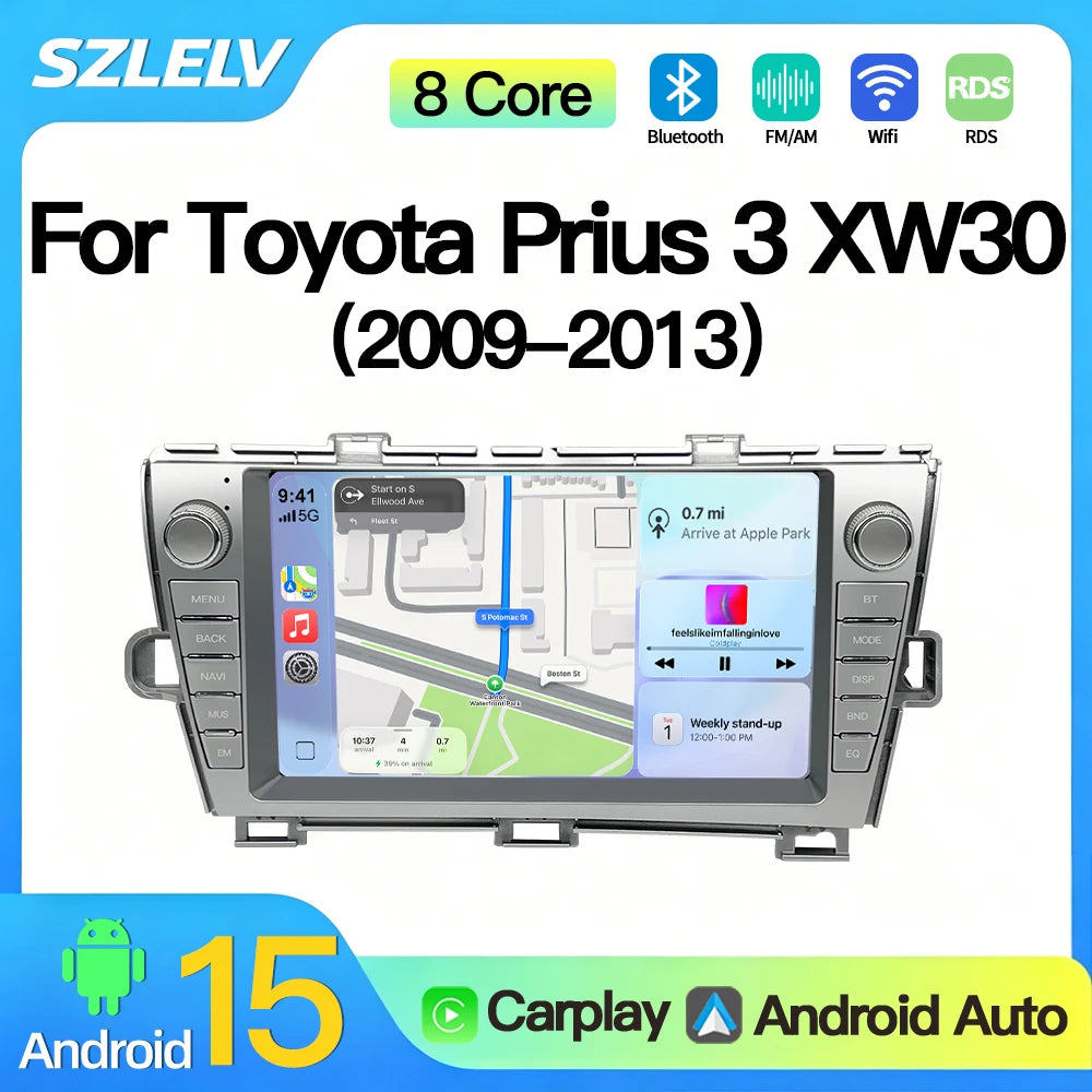 SZLELV Car Radio Android 15 Auto For Toyota Prius XW30 2009-2013 Carplay Video Player Auto