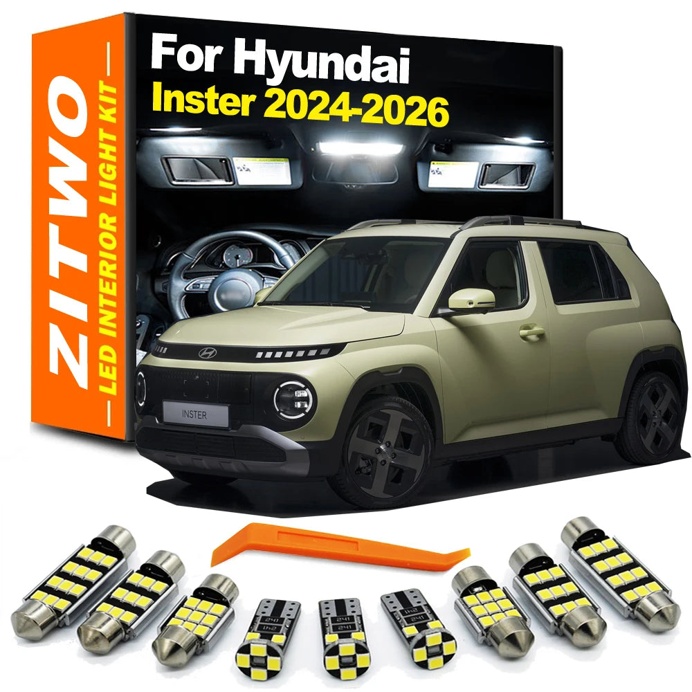 ZITWO 10Pcs Canbus Car LED Interior Dome Map Trunk Light Kit For Hyundai Inster 2024 2025 2026 License Plate Lamp Accessories