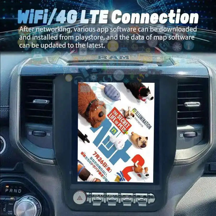 Car Radio GPS Video Player 10.4" Android 14 Screen For Dodge Ram 2019-2021Carplay Navigati