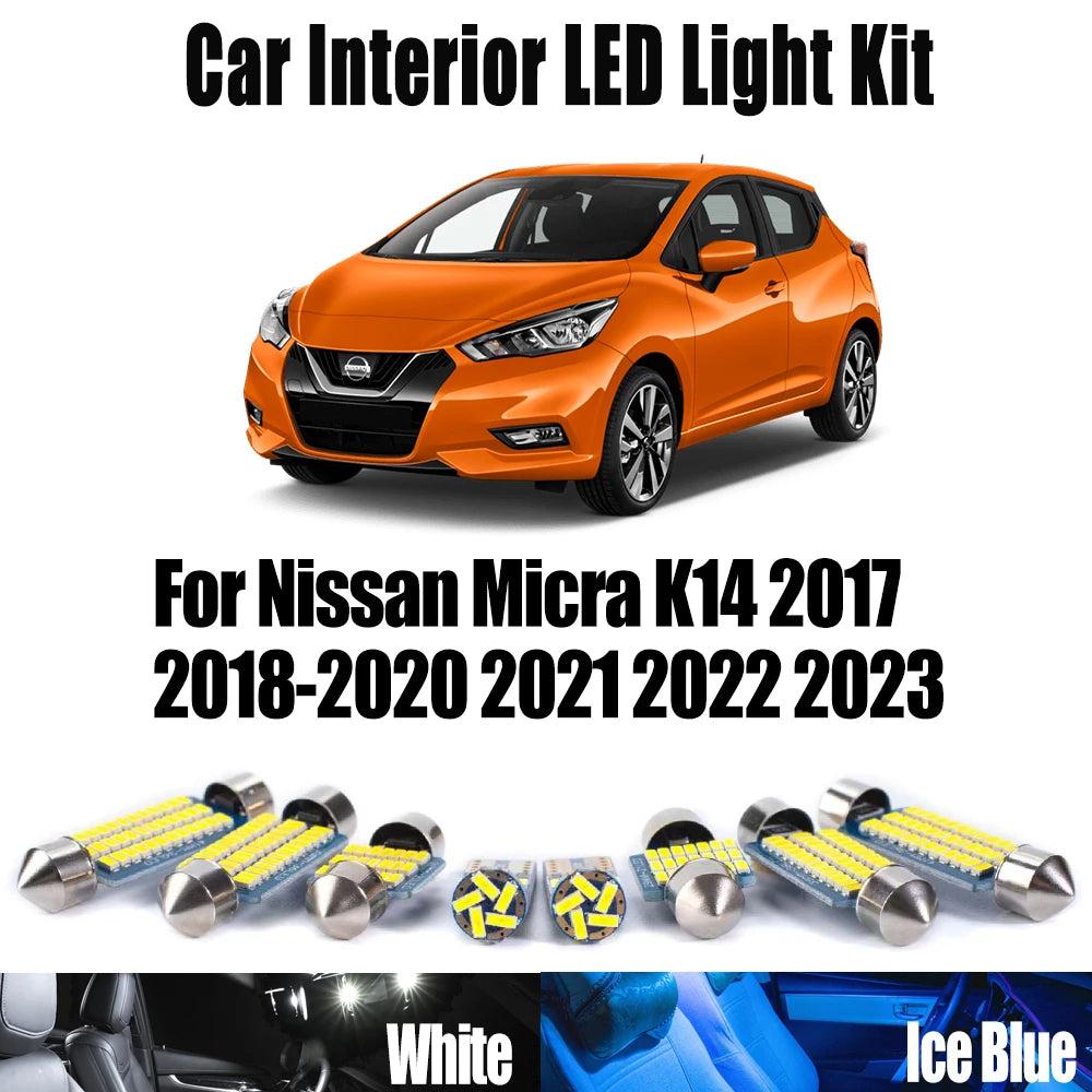 7-Piece LED Interior Light Kit for Nissan Micra K14 2017- 2019 - Canbus Dome Map Door Trunk Bulbs | AUTOKITSHOP