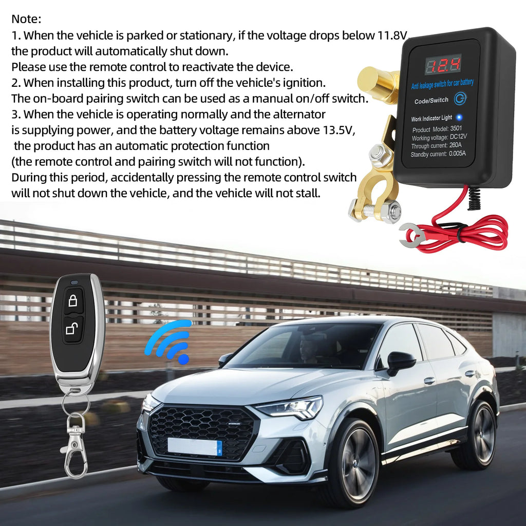 DC 12V 260A Car Automatic Power Shut Off Switch Remote Battery Cut Off Switch Disconnect Switch  - Automotive LED Light