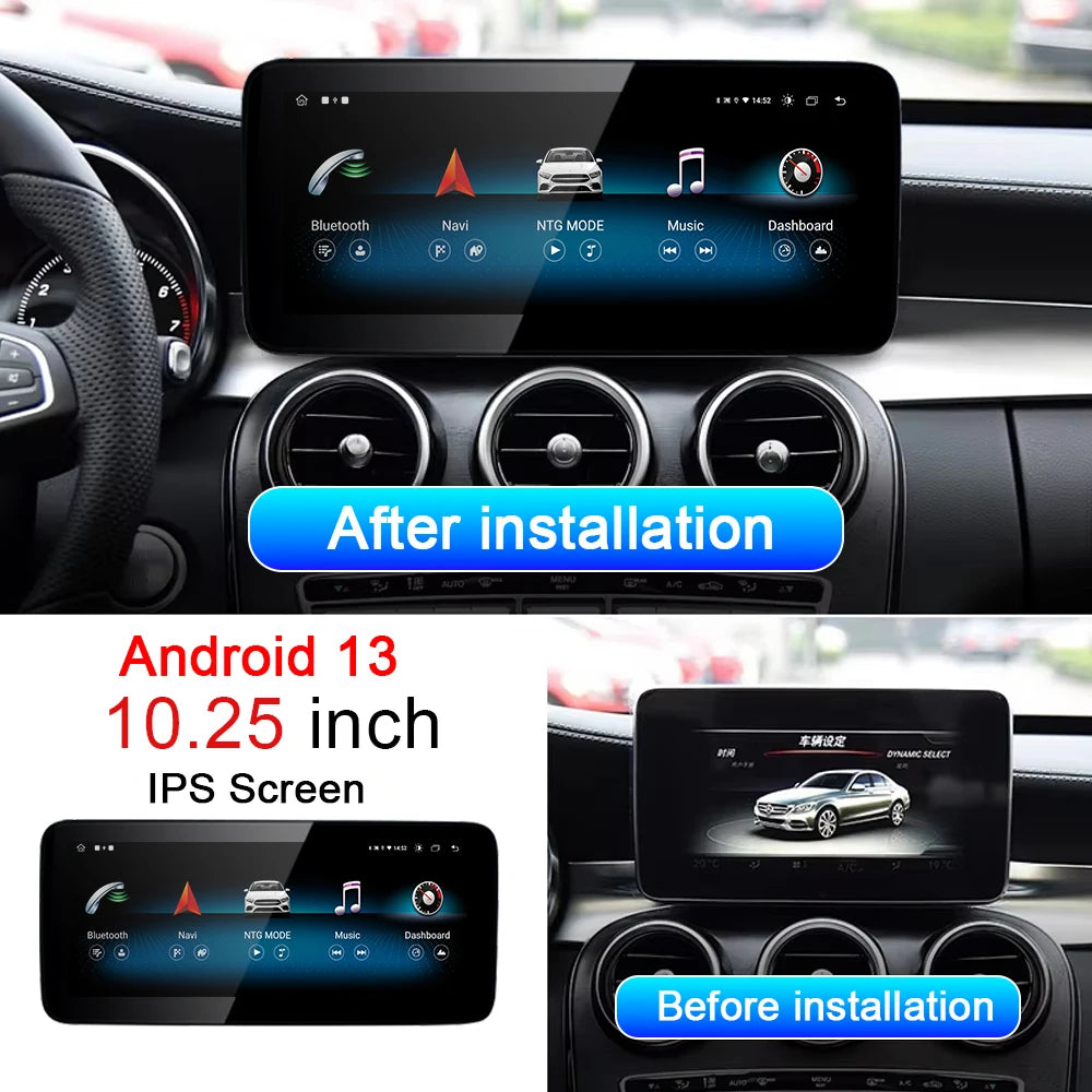 Android 14 Wireless Carplay Android Auto For Mercedes Benz C Class GLC W205 Car Multimedia