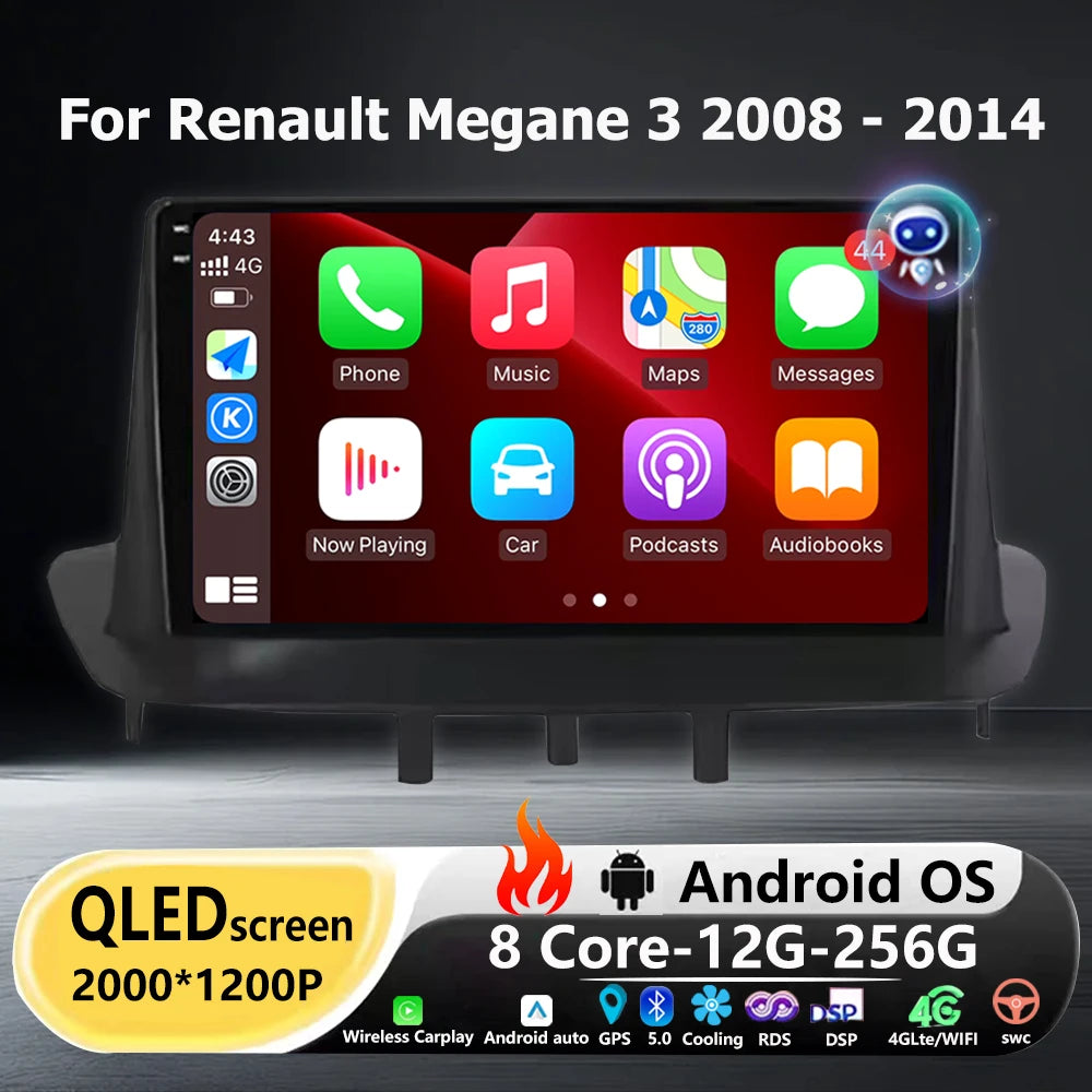 Android 16 Auto For Renault Megane 3 2008-2014 Car Radio Multimedia Video Player GPS Navig