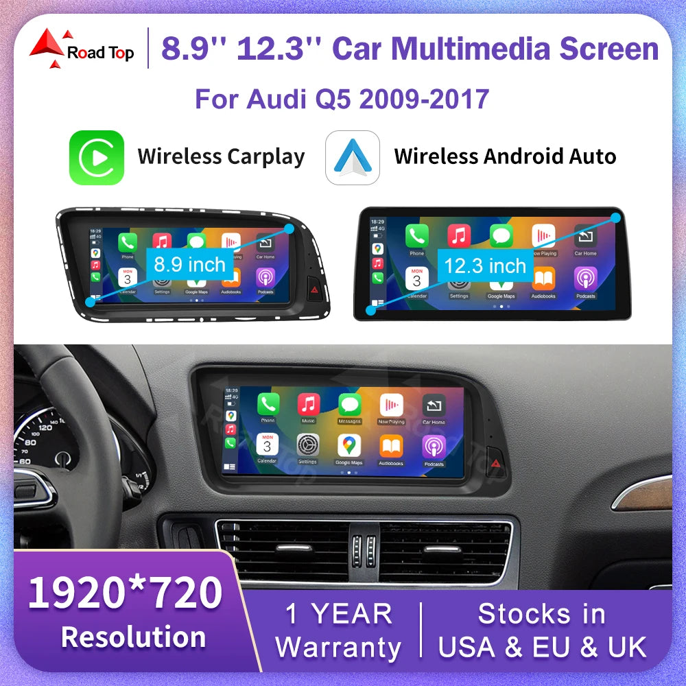 8.9 12.3inch Linux Car Multimedia Radio Touch Screen For Audi Q5 2009-2017 With Wireless C | AUTOKITSHOP