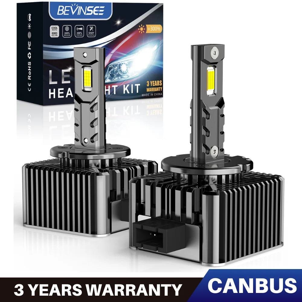 BEVINSEE D1S D3S LED Canbus D2S D5S D1R D2R D3R LED Headlight Bulbs 70W 6000K 7000LM Auto
