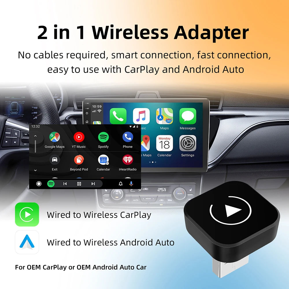 2025 Upgraded Wireless CarPlay Adapter Wireless Android Auto AI Smart Box Intelligent Syst | AUTOKITSHOP