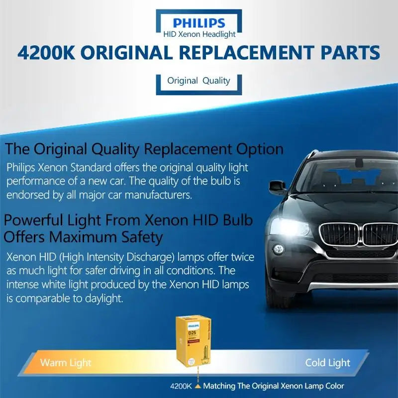 Philips D1S Xenon HID 35W Headlight Bulb 4200K White Genuine Car Replacement Upgrade Lamp