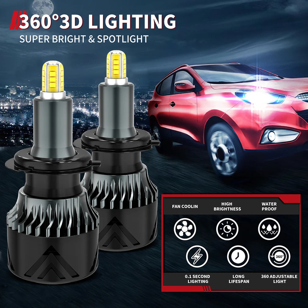 120000LM H7 Led Car Headlight Bulbs 220W 4 sides 3D Canbus H1 H8 H11 HB4 HB3 9005 9006 CSP