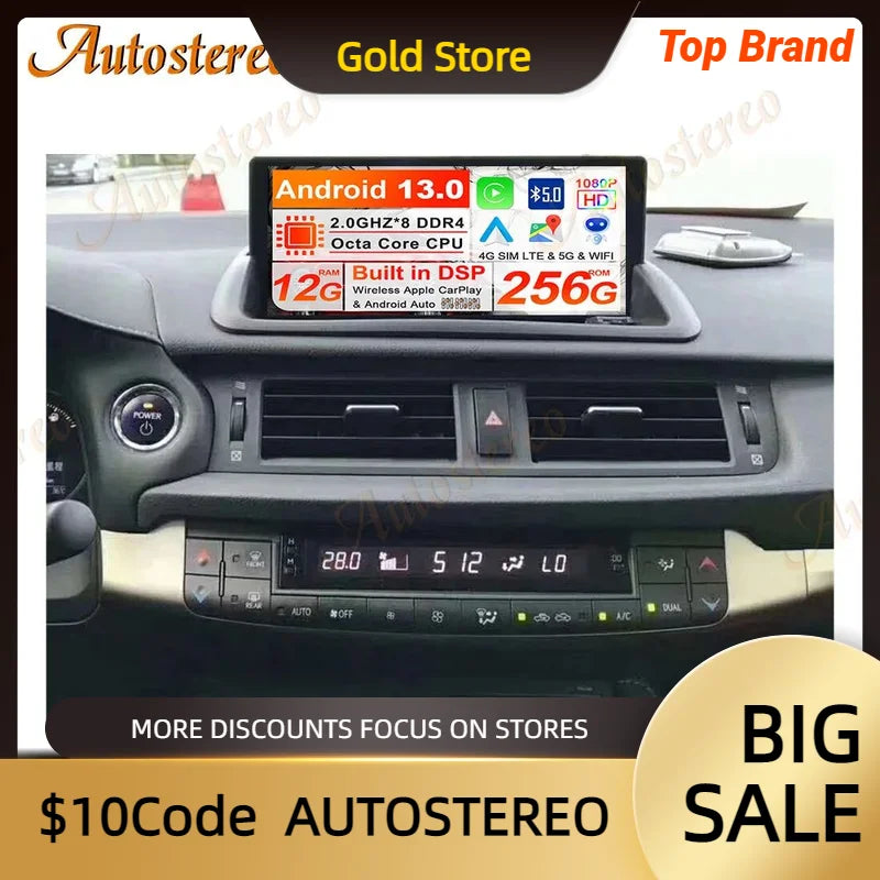 Carplay Android 14 Carplay For Lexus CT 2010-2021 Car GPS Navigation Radio Auto Stereo Mul