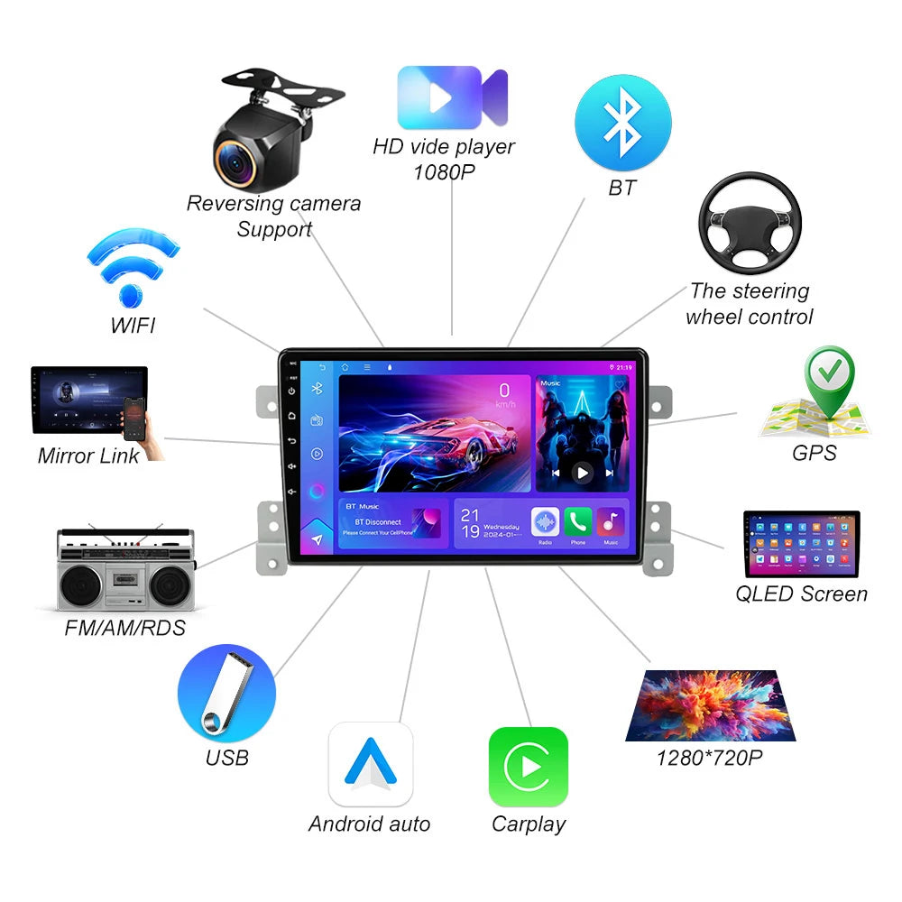 Android 16 For Suzuki Grand Vitara 3 2005 - 2015 Car Radio Carplay Auto Multimedia Video P | AUTOKITSHOP