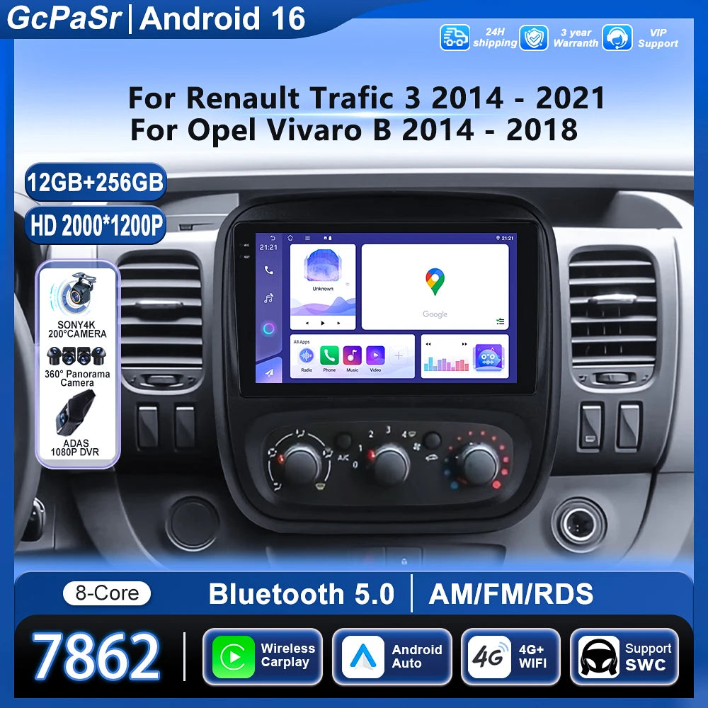 Carplay Car Radio For Renault Trafic 3 2014 - 2021 For Opel Vivaro B 2014 - 2018 Android A