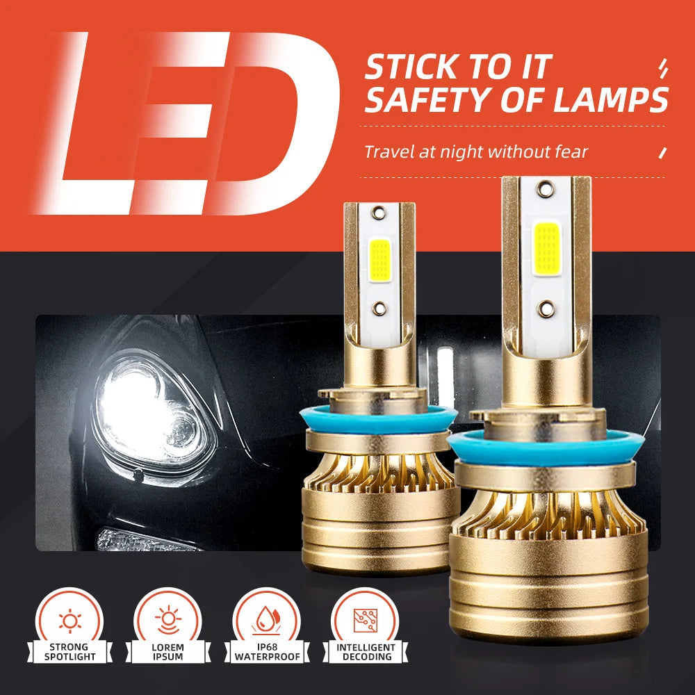 200W 12V 6000K Car LED Light H1 H4 H7 H11 9005 9006 Hi Lo Beam LED Headlight Bulb Lamp Pack of 2