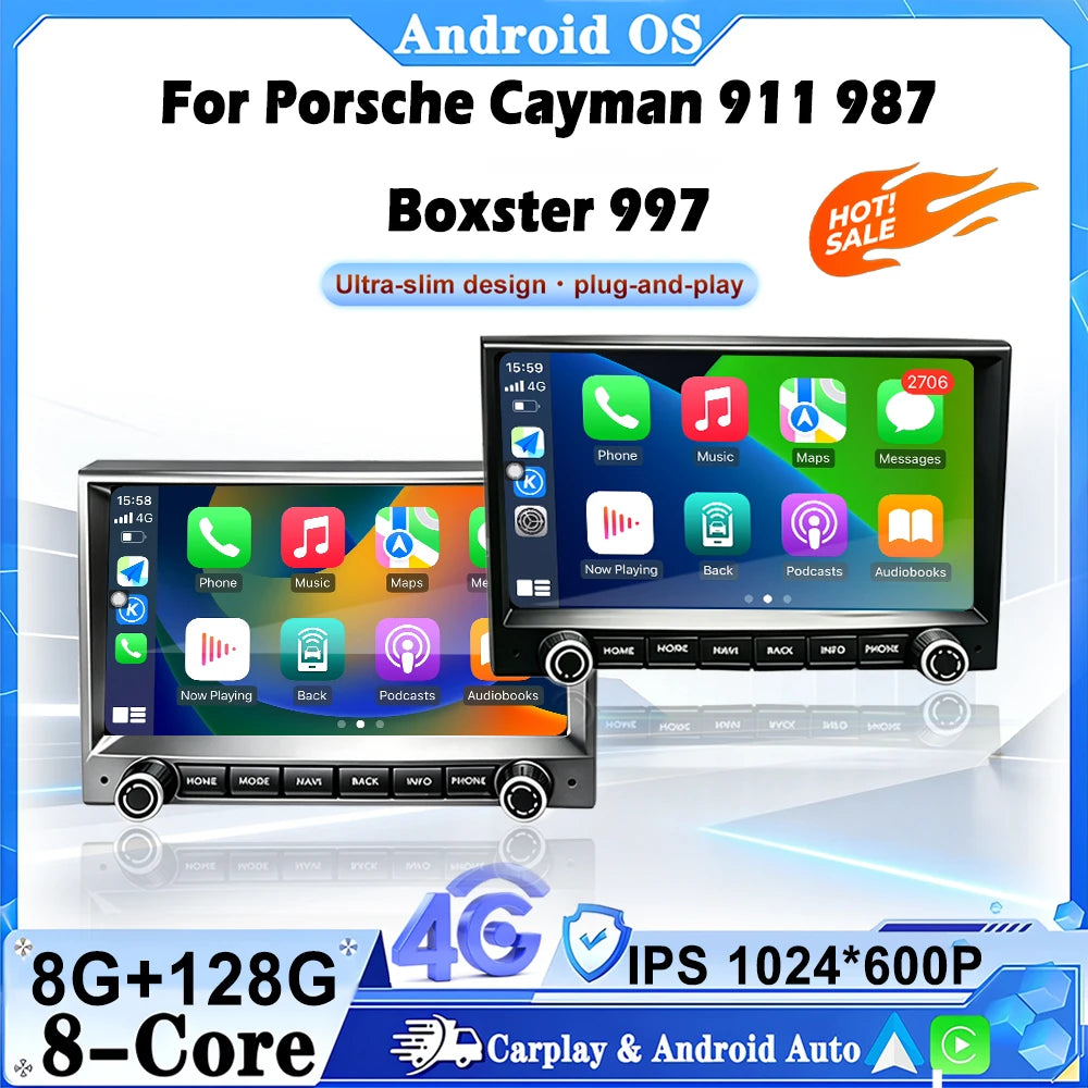 8 inch Android 16 Carplay Auto Car Radio For Porsche Cayman 911 987 Boxster 997 Multimedia