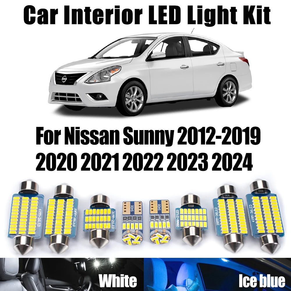 10-Piece LED Interior Light Kit for Nissan Sunny 2012- 2021 - Canbus Dome Map Door Trunk Bulbs | AUTOKITSHOP