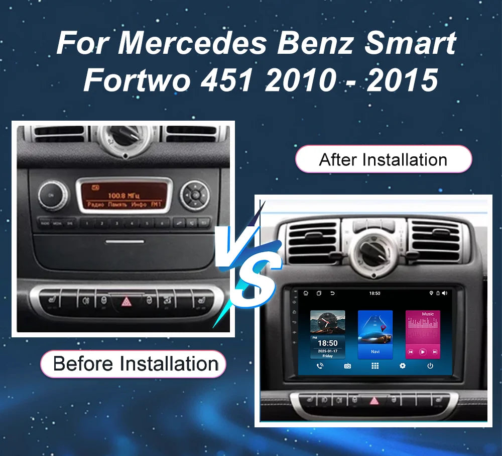 Car Android 15 GPS Navigation For Mercedes Benz Smart Fortwo 451 2010 - 2015 Auto Radio St