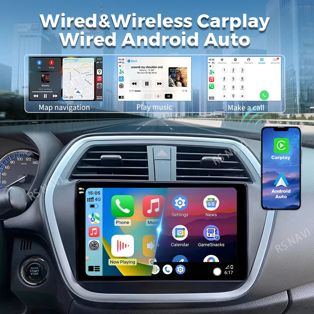 Android 16 Carplay Auto WIFI+4G Car Radio For Suzuki SX4-CROSS 2014-2017 Multimedia Video