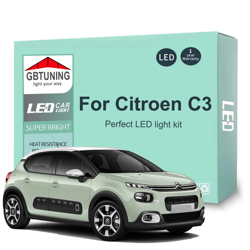 LED Interior Light Kit for Citroen C3 MK1 MK2 MK3 2002-2018 - Canbus Dome Map Door Trunk Bulbs | AUTOKITSHOP