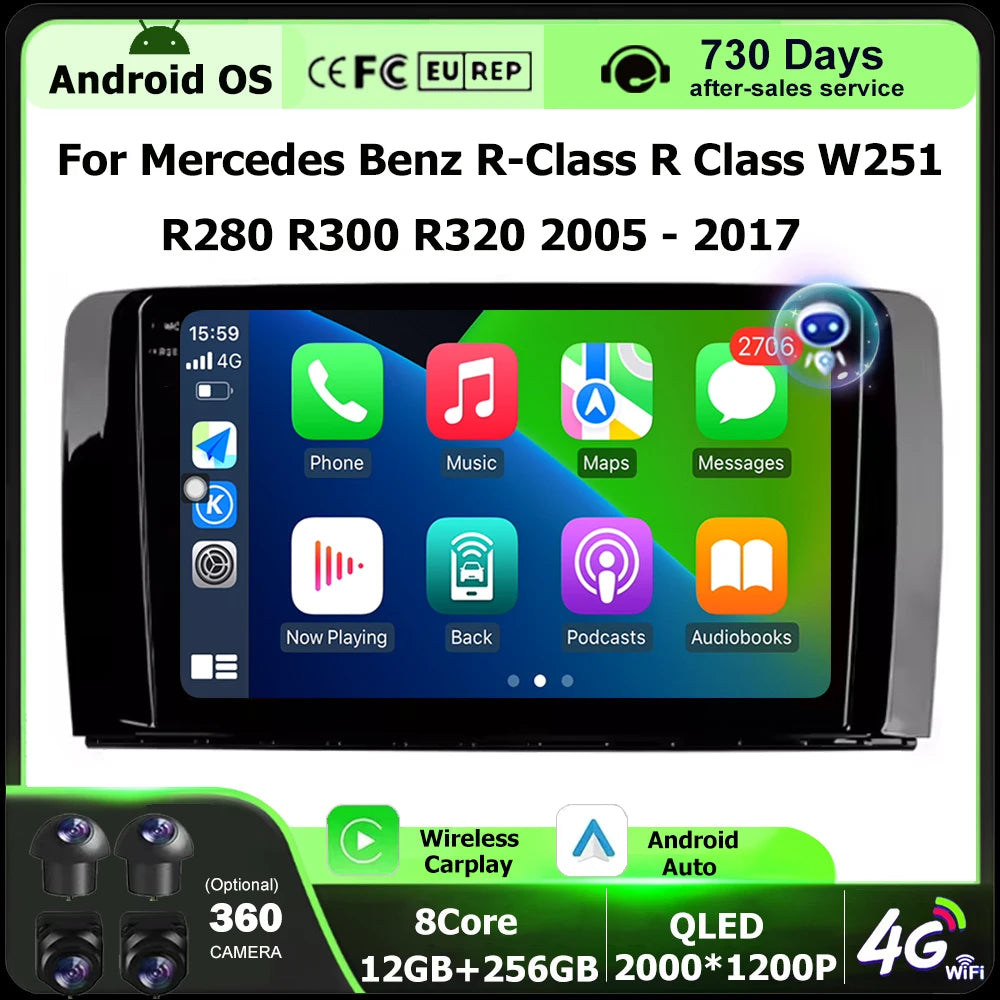 9'' Android 16 Auto For Mercedes Benz R-Class R Class W251 R280 R300 R320 2005 - 2017 Car