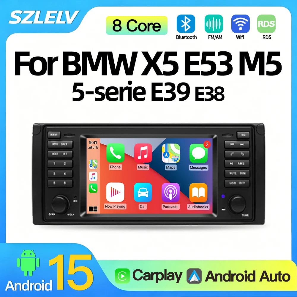 SZLELV For BMW 5 Series E38 E39 X5 E53 M5 1996-2004 Car Radio Multimedia Player Android 15