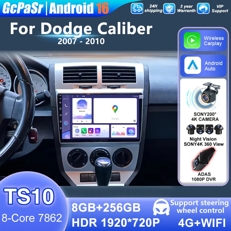 Android 16 For Dodge Caliber 2007 - 2010 Multimedia Car Radio Carplay Video Player Navigat