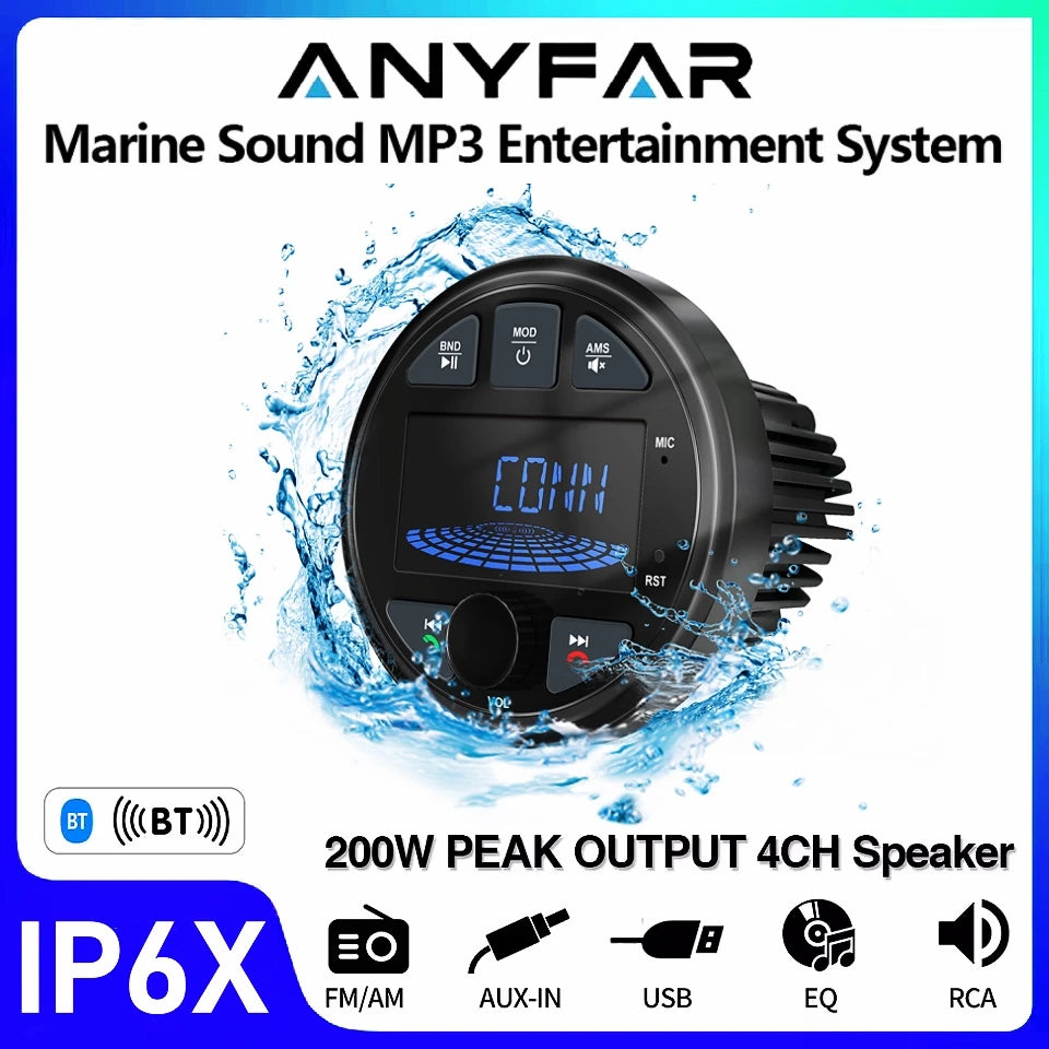 Boat Radio MP3 Media Player Stereo Marine Radio Cover Bluetooth AUX USB Waterproof Widely  | AUTOKITSHOP