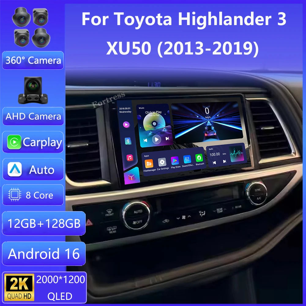 For Toyota Highlander 3 XU50 2013 - 2018 Carplay Auto 4G+WIFI GPS Car Radio Navigation Mul