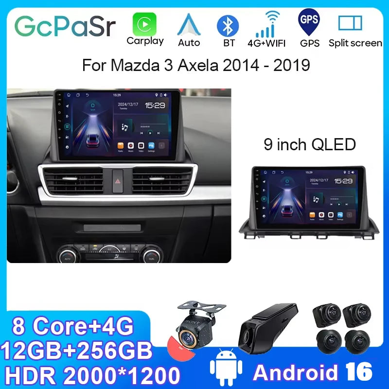 Android 15 WIFI 5G Car Radio For Mazda 3 Axela 2014 - 2019 Head Unit Auto Multimedia Carpl