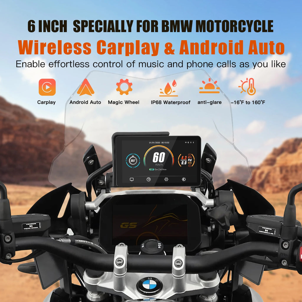 For BMW Motorcycle Portable GPS Navigation Wireless CarPlay Android auto 6-inch IPX8 Navig