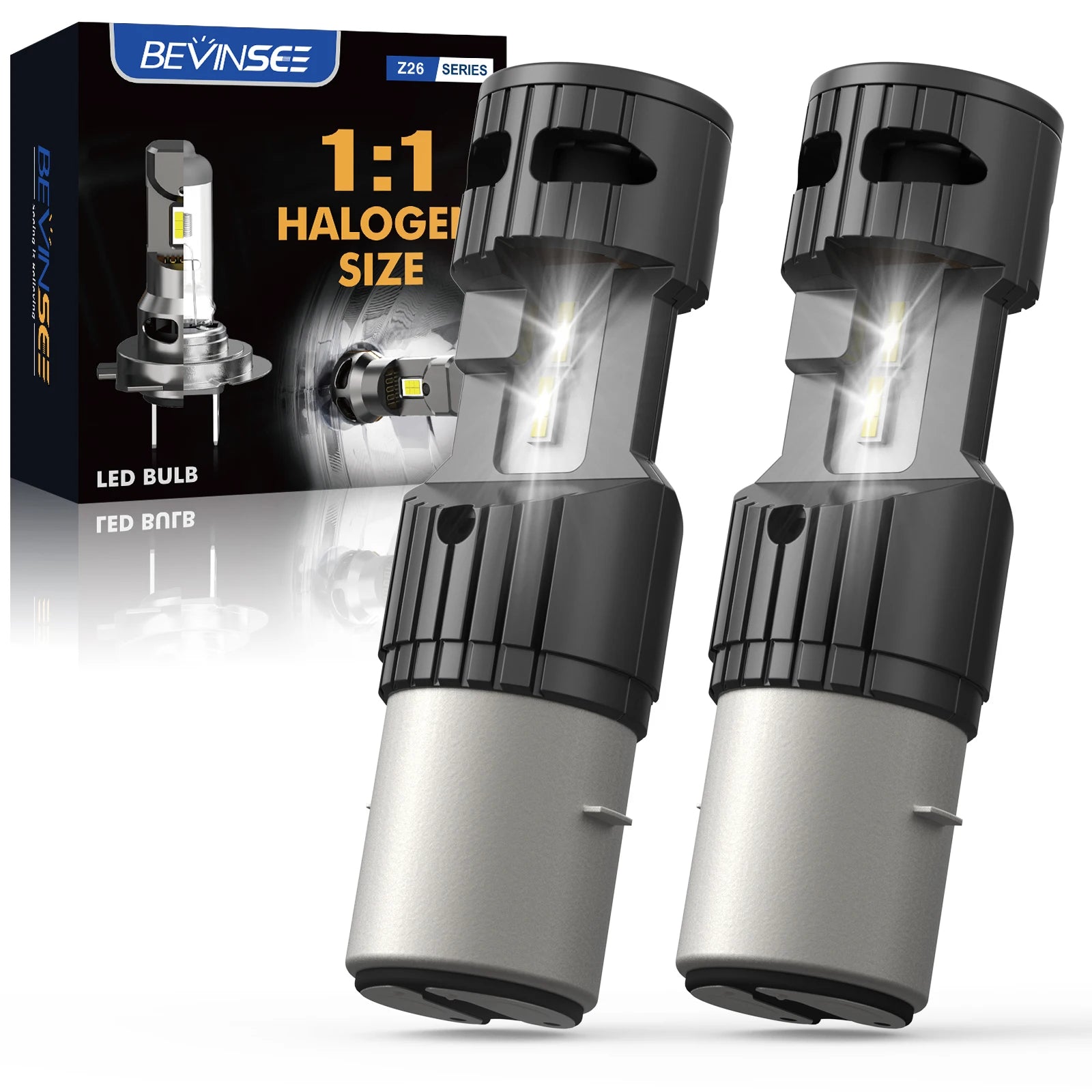 BEVINSEE BA20D H6 LED Headlight Bulb for Motorcycle High&Low Beam Halogen Size Plug & Play
