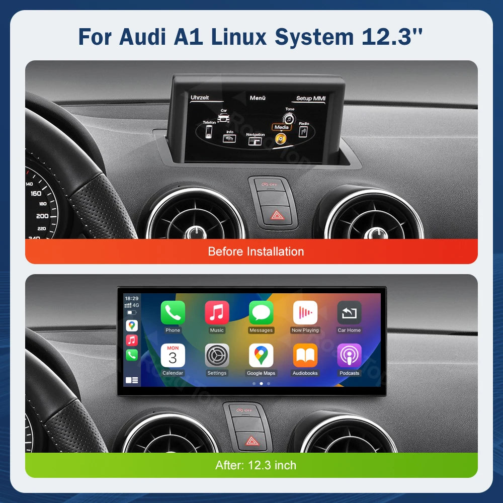 12.3 Inch Touch Screen Multimedia Display for Audi A1 2012-2018 with Airplay Miracast Wire | AUTOKITSHOP