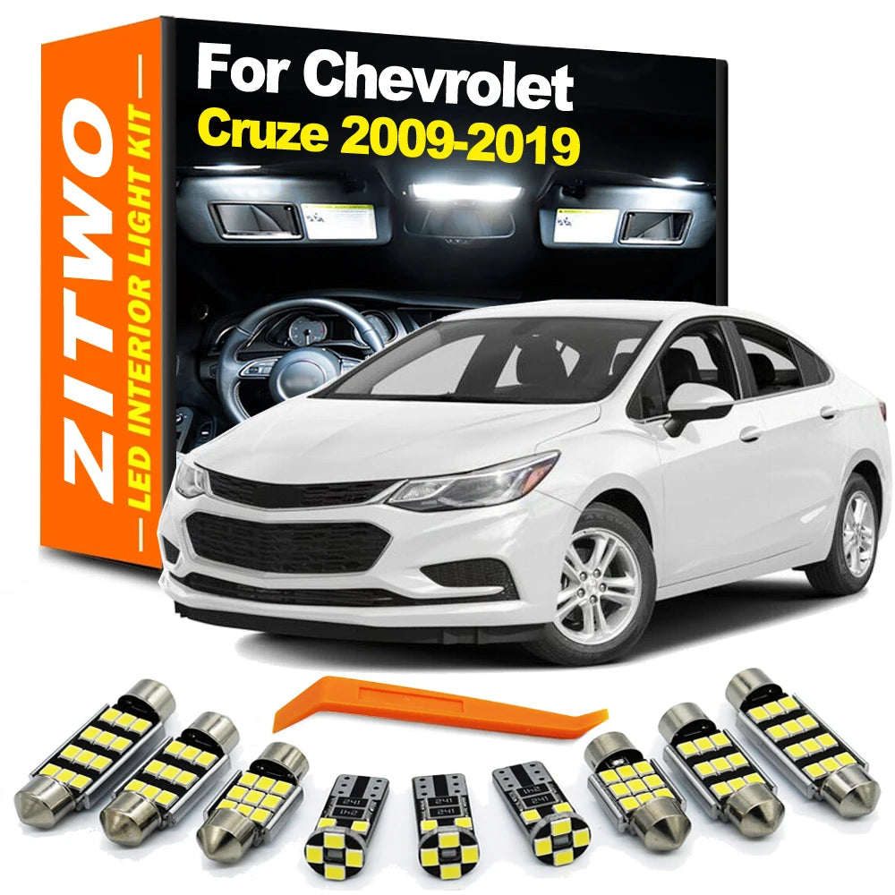ZITWO 9Pcs Indoor Lamp For Chevrolet Chevy Cruze 2009 2010 2011 2012 - 2014 2015 2016 2017 2018 2019 LED Bulb Interior Light Kit