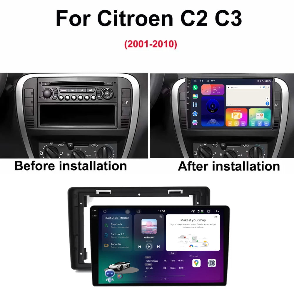 For Citroen C2 C3 2001 2002 2003-2010 Car Multimedia Player Android16 GPS Navigation Auto