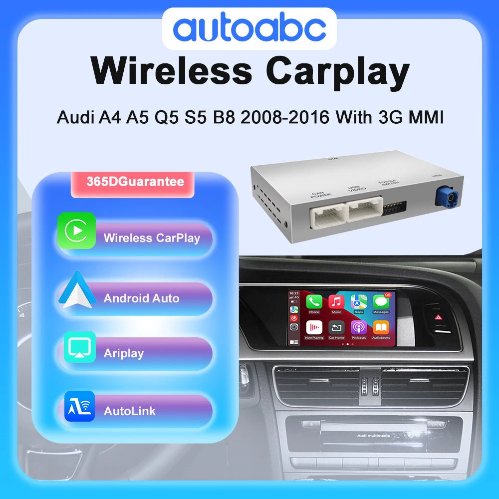 Wireless CarPlay Android Auto Interface Adapter For Audi A4 B8 A5 Q5 2010-2016 Bluetooth G