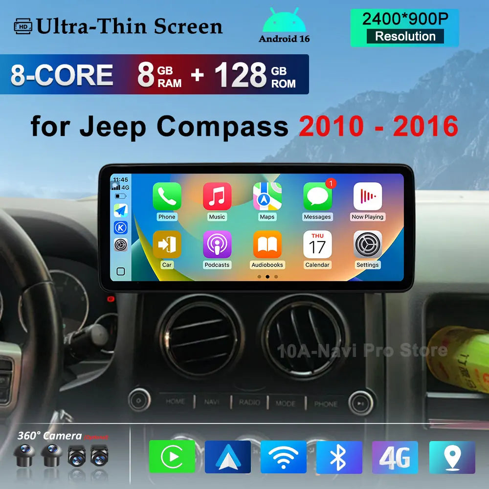 Car Radio Multimedia Player Android 16 Wireless Carplay for Jeep Compass 2010 - 2016 2.5D