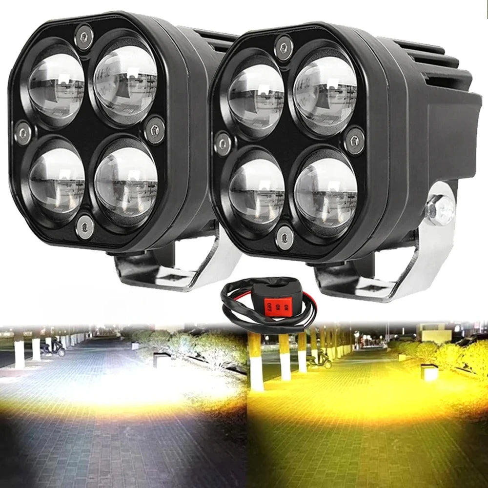 3000W Super Bright 3 Inch Dual Color LED Motorcycle Headlights Spotlights Auxiliary12V 24V
