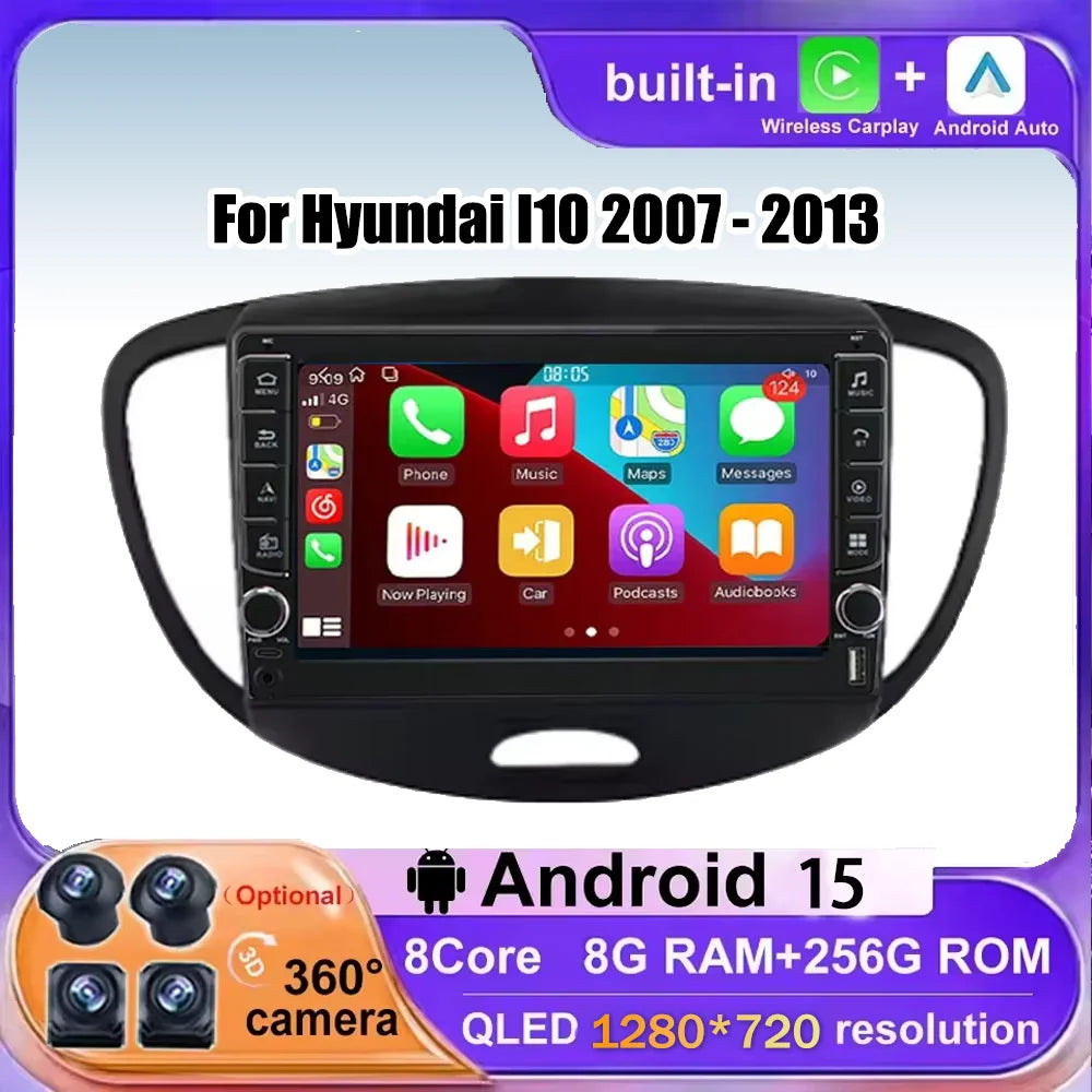 Android 15 Carplay Auto Car Radio For Hyundai I10 2007 - 2013 CarPlay Auto GPS Recorder Mu | AUTOKITSHOP