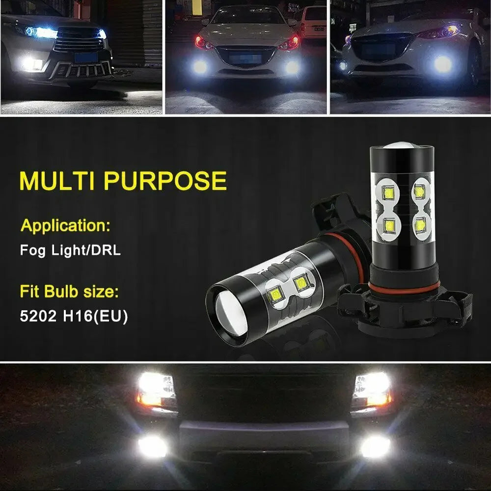 H16 5202 PSX24W Fog Light 6000K White High Power LED Driving Bulb DRL LED Car Headlight 50