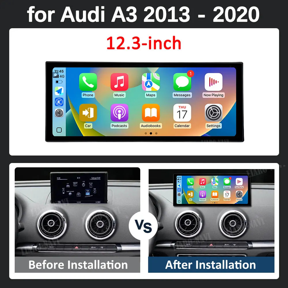 QLED HD Screen Car Radio Video Audio Multimedia Player GPS BT for Audi A3 2013 - 2020 Wire
