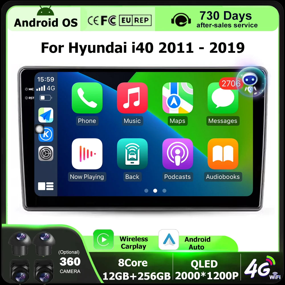 Android 16 Auto For Hyundai i40 2011 - 2019 Car Radio Multimedia Video Player GPS Navigati